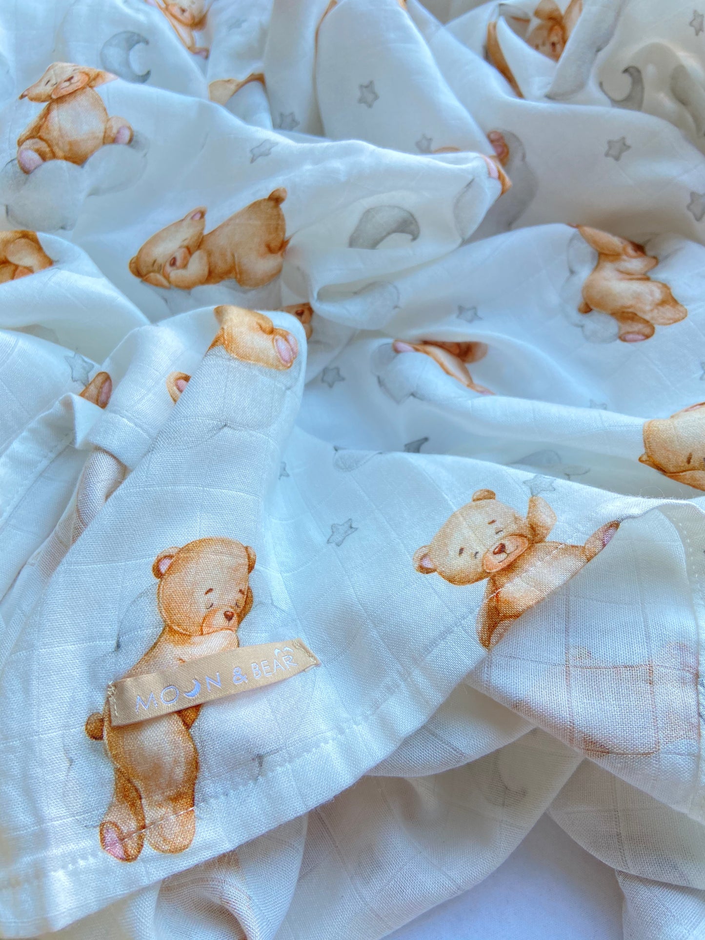 Moon and Bear Muslin Swaddle Blanket